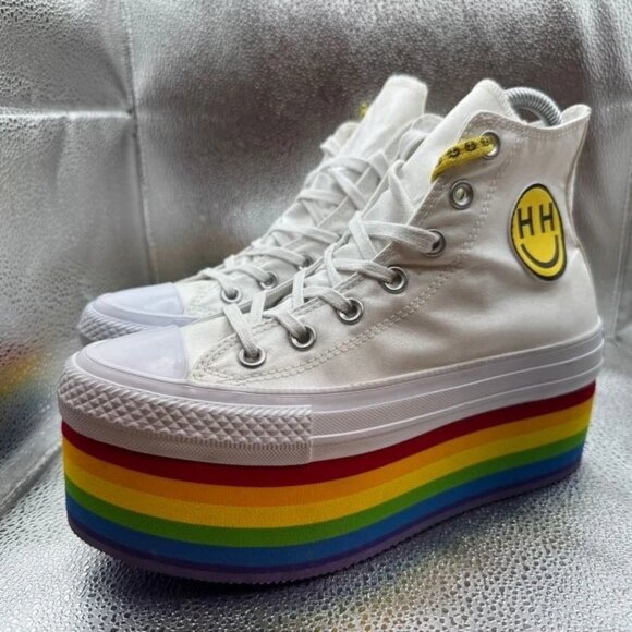 Size 7 - Converse X Miley Cyrus Pride Chuck Taylor All Star White Platform Shoe - Picture 3 of 8